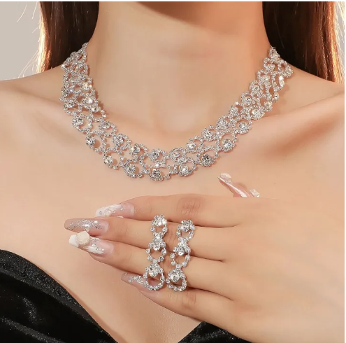 Jewelry Set Rhinestone Earrings Necklace
