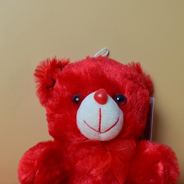 Cute Looking Little Red Teddy Bear with Bow Soft Toy