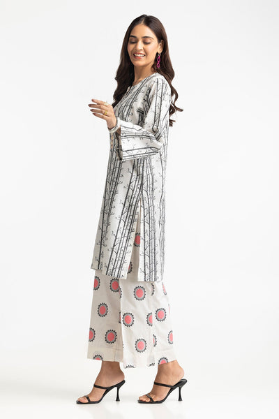 Jacquard Embellished Shirt And Printed Lawn Trouser