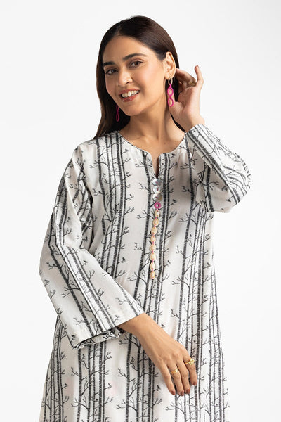 Jacquard Embellished Shirt And Printed Lawn Trouser