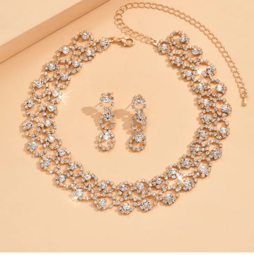 Jewelry Set Rhinestone Earrings Necklace